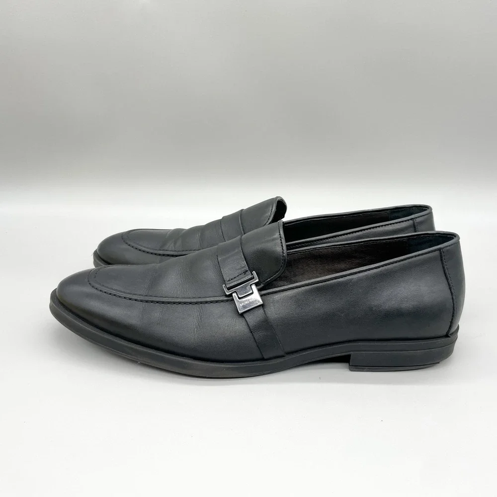 Bruno Magli Mens 12 Pablo Buckle Loafers Black Leather Apron Toe Shoes Preppy